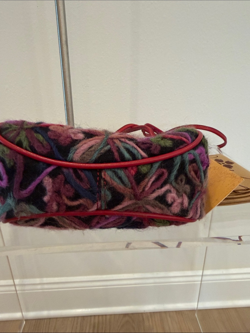 Patricia Nash Multicolor Knit Floral Crossbody with Berry Red Trim - Picture 9 of 10